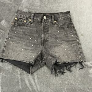Levi’s Wedgie Jean Shorts Women Sz 26 Black Studded Rhinestone Cutoff Daisy Duke